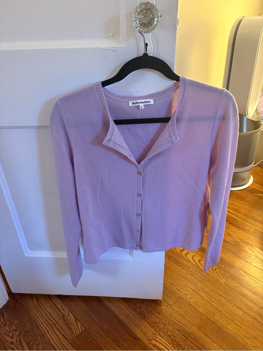 NWT Reformation Cashmere Crew Cardigan Sweater Lavender Purple Large